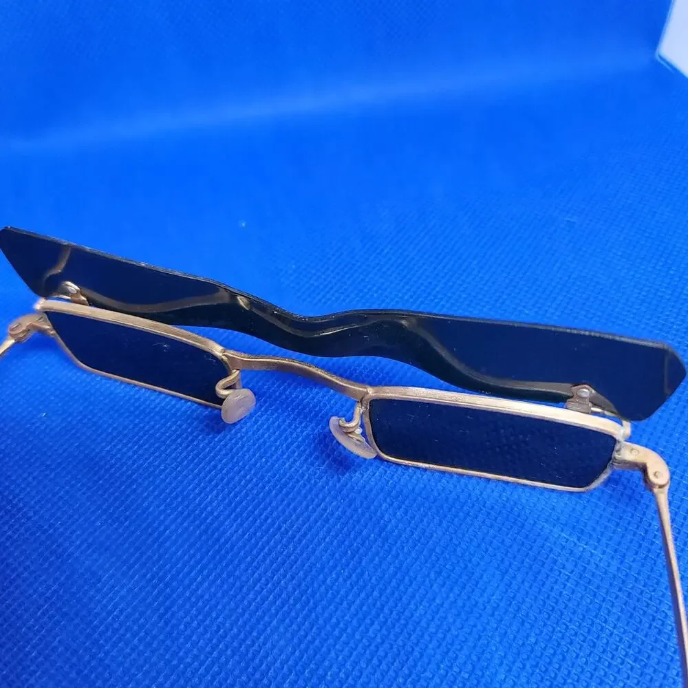 1960's KK Spectacle Co. Glasses Flip Top Sunglasses With Case Green Lenses Japan